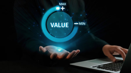 Business person leverages valuable ERP systems, maximizing value and operational efficiency. Focused on value maximizing resources and valuable processes for optimal value and performance. UUIDの写真素材