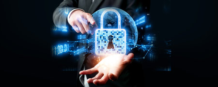 Business person explore the core of cyber security. Delve into cyber protection methods, threats,...