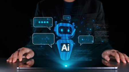 Human interact with AI artificial intelligence virtual assistant chatbot in concept of AI artificial...