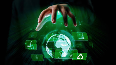 Business person implements green strategies, promoting sustainable growth. Discover how businesses...