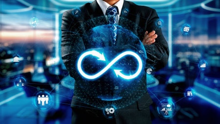 Business person embrace infinite possibilities and essence of infinity, inspiring to explore opportunities. Dive into a world where infinity and possibility meet, and discover potential UUIDの写真素材