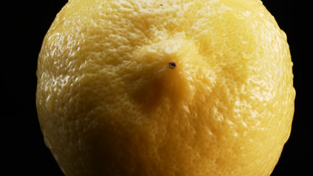 Macrography, the intricate texture of a fresh lemon against a bold black background takes center stage. Each close-up shot captures the unique patterns and details of the lemons surface. Comestible.の写真素材