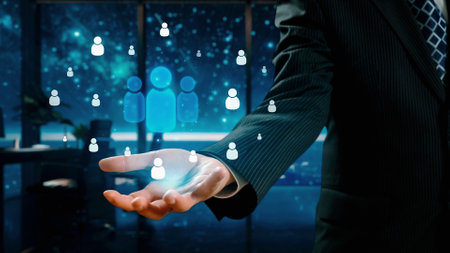 Business person engages in networking, building valuable connections. Effective people networking strategies to broaden professional network and opportunities UUIDの写真素材