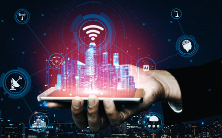 5G Communication Technology Wireless Internet Network for Global Business Growth, Social Media, Digital E-commerce and Entertainment Home Use. udsの写真素材