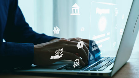 Business person initiates an online payment transaction, showcasing secure and efficient methods. Learn the best practices for safe online payment transactions. UUIDの写真素材
