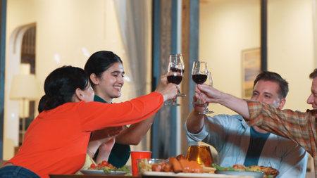 Family gather celebrate holiday. Parents, grandparents and girl together to talk and have dinner party food. Outdoor activity for spending time with multigeneration cross generation gap. Divergence.の写真素材