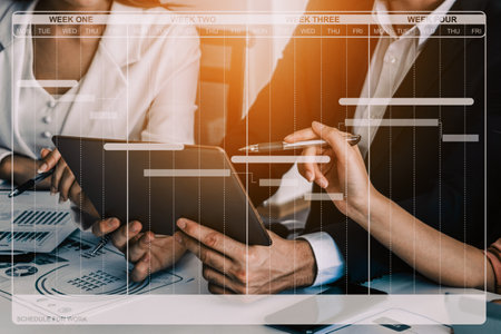 Project management schedule for business planning. Modern graphic interface showing timeline of each task deadline breakdown in plan to monitor by project manager who manage the overall schedule. udsの写真素材