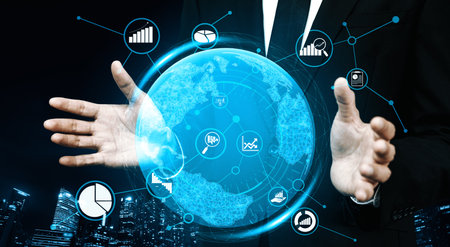 Data Analysis for Business and Finance Concept. interface showing future computer technology of...