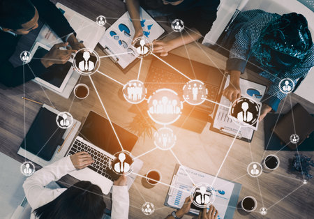 Human Resources Recruitment and People Networking Concept. Modern graphic interface showing professional employee hiring and headhunter seeking interview candidate for future manpower. udsの写真素材