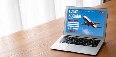 Online flight booking website provide modish reservation system . Travel technology concept .