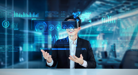 Professional project manager looking and holding business data and checking financial chart. Smart...