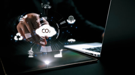 Business person implements initiatives to reduce CO2 emissions, aiming for net zero. Showcases...
