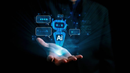 Human interact with AI artificial intelligence virtual assistant chatbot in concept of AI artificial intelligence prompt engineering, LLM AI deep learning to use generative AI for work support. UUIDの写真素材