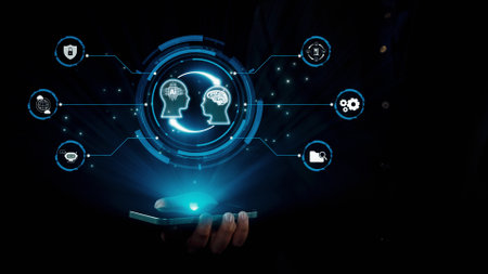 Human interact with AI artificial intelligence brain processor in concept of AI artificial...