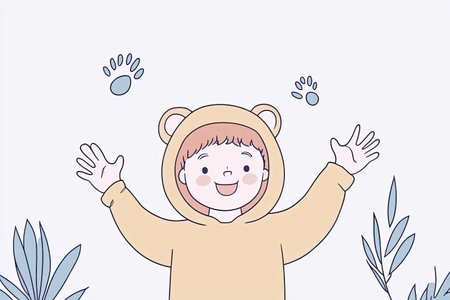 A joyful child dressed in a lion costume, bringing a sense of fun and adventure to a whimsical environment. Ideal for illustrations celebrating childhood innocence.の写真素材