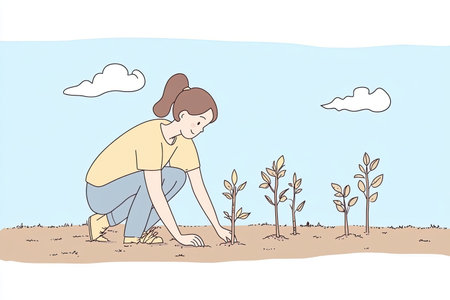 A person engages in a reforestation project by planting saplings in a natural setting. This activity promotes environmental sustainability and awareness.の写真素材