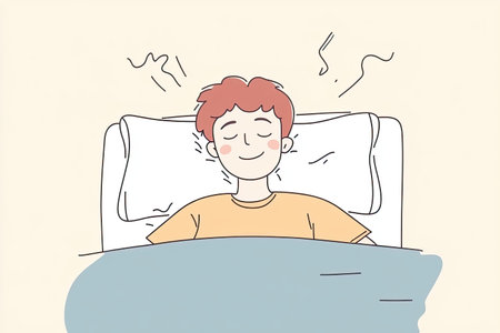 A serene illustration of a person sleeping peacefully in bed, embodying the essence of healthy rest and relaxation, perfect for wellness themes.の写真素材