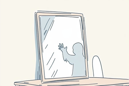 A haunting scene depicts a shadowy figure reaching out from a mirror, creating an eerie atmosphere. The image evokes themes of mystery and the supernatural.の写真素材