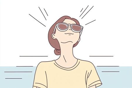 A relaxed person wearing sunglasses enjoys the warm sunshine, capturing a feeling of joy and...