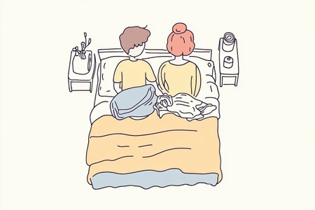 A cozy scene of a couple folding laundry together on a bed, capturing the essence of teamwork and intimacy in a domestic setting.の写真素材