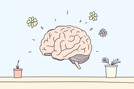 A whimsical illustration of a brain surrounded by blooming flowers and vines, symbolizing creativity...
