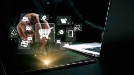 Business person integrates omni-channel strategies, enhancing online shopping and marketing reach. Discover the power of omni-channel marketing in creating cohesive brand experiences. UUIDの写真素材