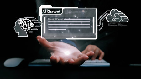 Human interact with AI artificial intelligence virtual assistant chatbot in concept of AI artificial intelligence prompt engineering, LLM AI deep learning to use generative AI for work support. UUIDの写真素材