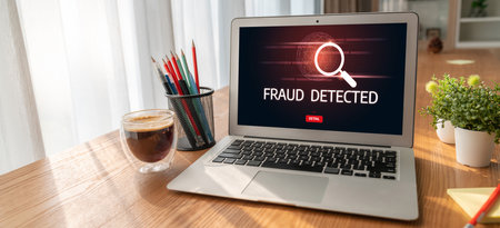 Cyber security software show alert of cyber attack for protection snugly. Danger from virus, phishing and cyber fraud.の写真素材
