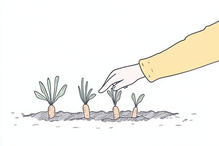 A hand carefully harvests fresh carrots from the rich soil, showcasing the beauty of gardening and the connection between food and nature. Perfect for promoting organic farming themes.の写真素材