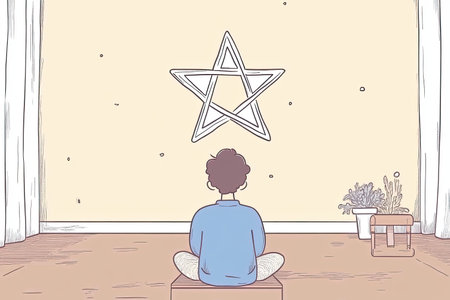 A person sits quietly in a serene synagogue, reflecting on their thoughts. The minimalistic...