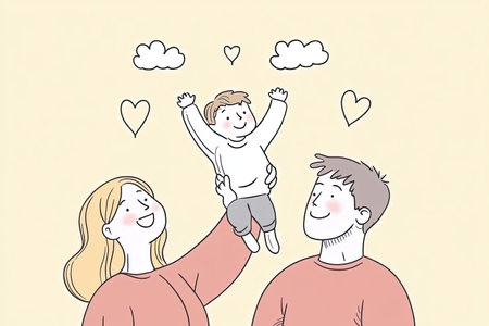 A heartwarming scene of loving parents joyfully lifting their child in the air, capturing precious family moments filled with happiness and affection.の写真素材
