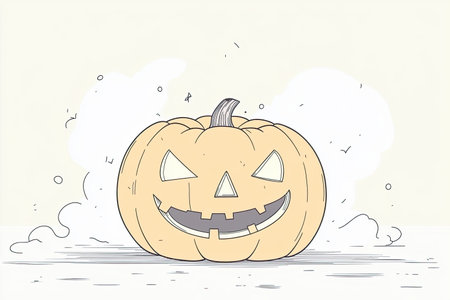 A whimsical illustration of a spooky jack-o-lantern with a crooked grin, capturing the playful spirit of Halloween and autumn festivities. Perfect for seasonal decor!の写真素材