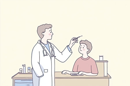 A doctor performs a routine physical exam on a young patient in a medical office, ensuring health and wellness through careful monitoring and friendly interaction.の写真素材