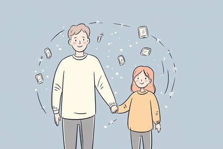 A heartwarming illustration of a grandparent holding hands with a child, surrounded by a soft glow, symbolizing love and connection between generations.の写真素材