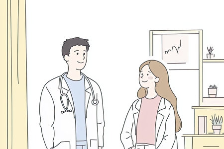 A doctor examines a patient with a stethoscope in a bright room, highlighting a friendly and professional healthcare interaction in a modern clinic setting.の写真素材