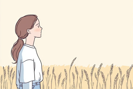 A farmer inspects crops in a field during a serene sunset, showcasing the beauty of nature and hard work in agriculture. The peaceful atmosphere invites reflection.の写真素材