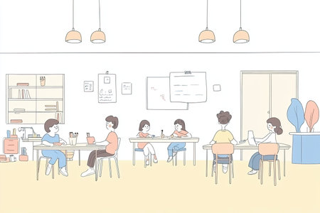 Bright and Fun Classroom with Engaging Learning Spacesの写真素材