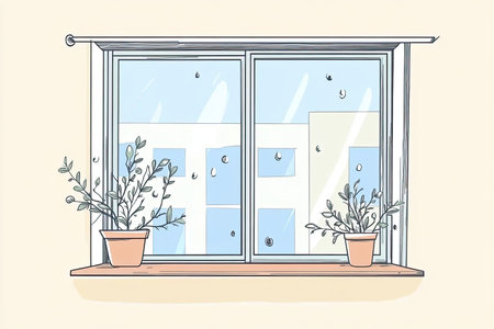 A delicate view of a frosty window adorned with intricate ice crystals, capturing the beauty of...