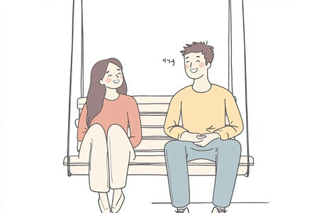 A joyful couple sits on a porch swing, laughing and enjoying each others company. Their relaxed demeanor captures a moment of warmth, happiness, and connection.の写真素材