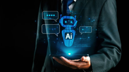 Human interact with AI artificial intelligence virtual assistant chatbot in concept of AI artificial intelligence prompt engineering, LLM AI deep learning to use generative AI for work support. UUIDの写真素材
