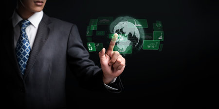 Business person implements green strategies, promoting sustainable growth. Discover how businesses lead with sustainable, green innovations for a healthier planet. FaaSの写真素材