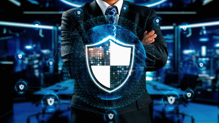 Business person explore the core of cyber security. Delve into cyber protection methods, threats, and bolster cyber security stance. Essential for navigating the cyber security age UUIDの写真素材