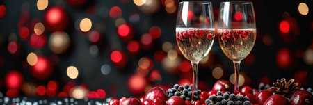 Celebrate the joy of the new year with sparkling drinks, festive decorations, and a vibrant atmosphere. Perfect for holiday-themed content.の写真素材