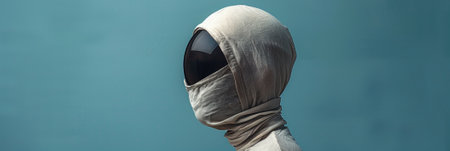 This image presents a unique futuristic character in a winter concept, emphasizing minimalism and abstraction. Ideal for creative visual storytelling and design.の写真素材