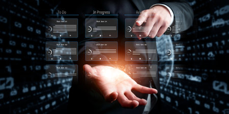 Business person organizes tasks and things to do into categories, streamlining review project...