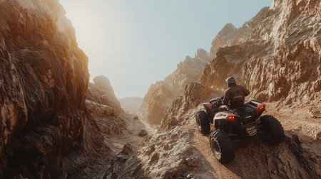 Experience the thrill of quad riding on a rocky terrain at the Dakar Rally. The stunning landscape...