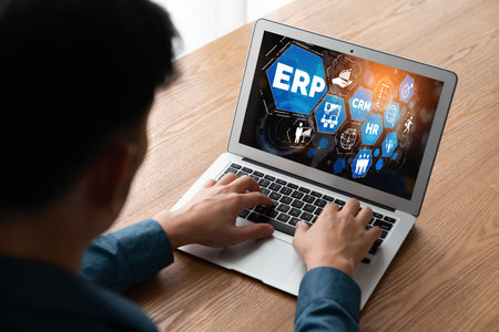 ERP enterprise resource planning software for modish business to plan the marketing strategyの写真素材