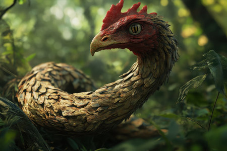 This stunning image portrays a realistic hybrid creature, combining features of a chicken and a...