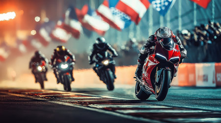 Experience the thrill of the final lap in a motorcycle race, showcasing riders in action against a...