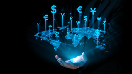 Business person innovates in currency exchange, blending finance with technology for smoother transactions. Elevates the money exchange experience, marking a new era in finance. UUIDの写真素材